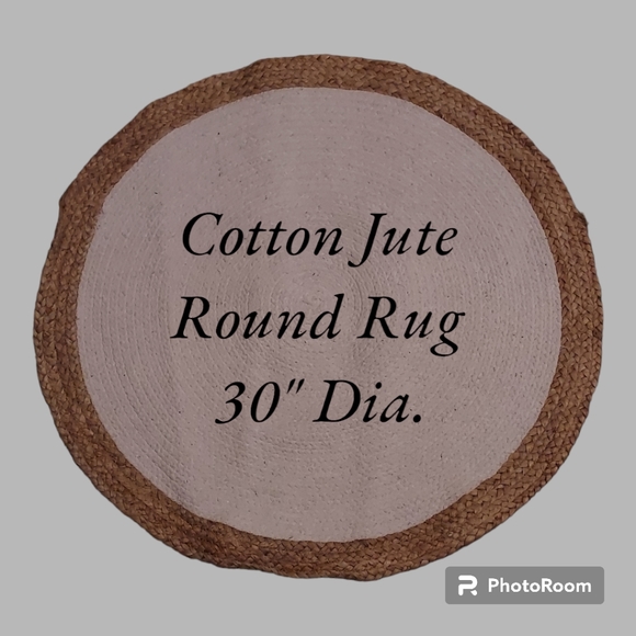 SALE Organic Cotton & Natural Jute Hand-woven Handmade Textured Round Accent Rug - Picture 8 of 9
